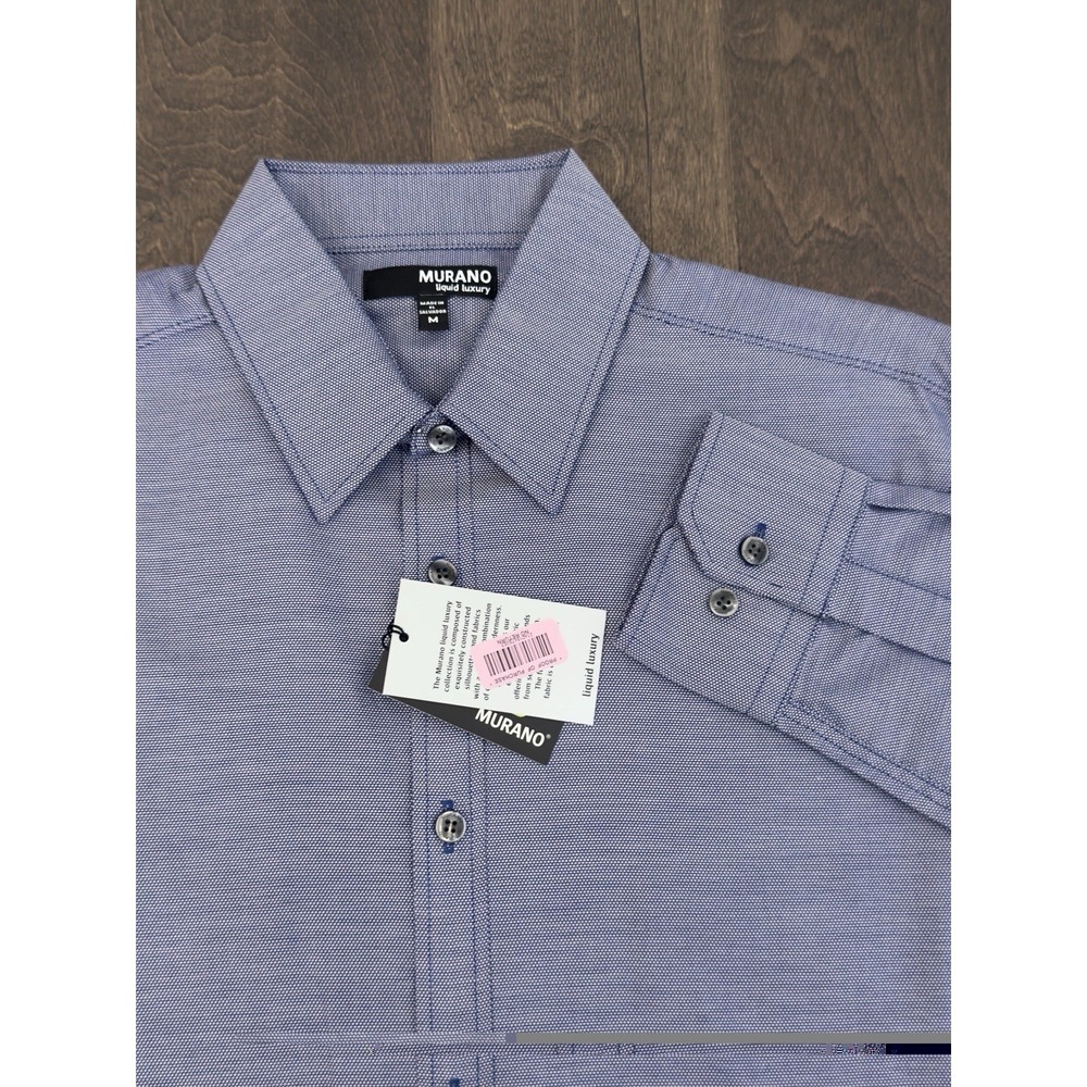 NWT Murano Liquid Luxury Mens Button Down Long Sleeve Blue Cotton Shirt Size M